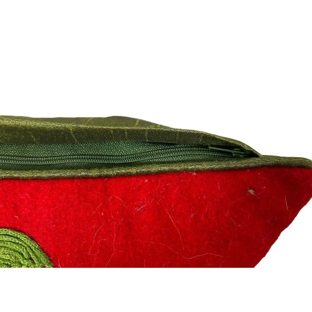 Christmas Holiday Felted Wreath Bells Pillow Removable Down Filled Insert Cover